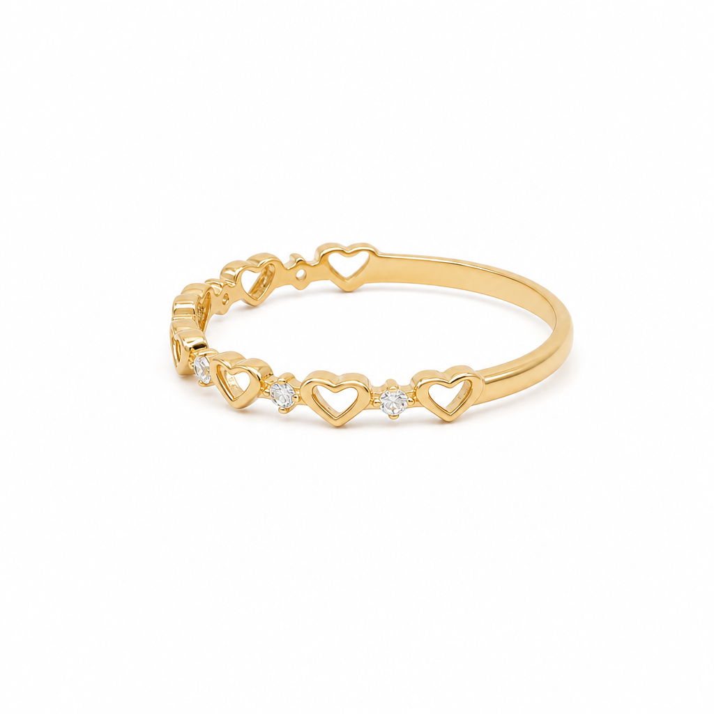 14K Yellow Gold Hearts Women's Ring with Cz / Size: 9 / Weight: 1 GR / DQWR4HR-22