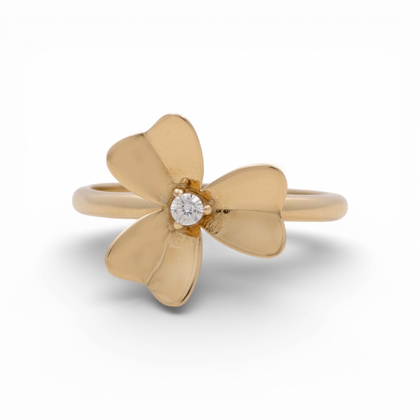 14K Yellow Gold Flower Women's Ring with Cz / Size: 7.25 / Weight: 2 GR / P55R-92