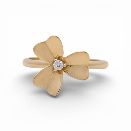14K Yellow Gold Flower Women's Ring with Cz / Size: 7.25 / Weight: 1.9 GR / P55R-92