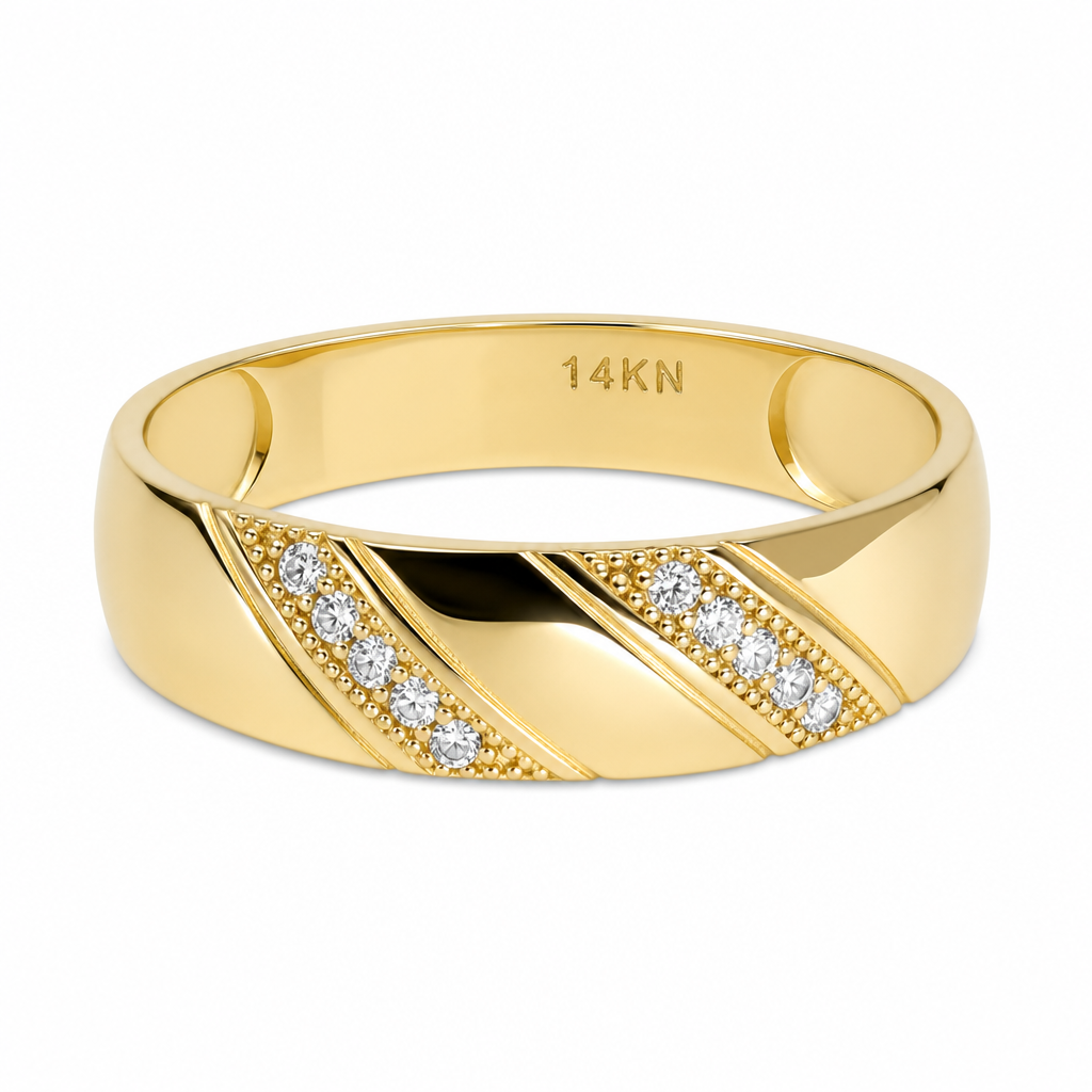 14K Yellow Gold Men’s Wedding Band / Stone: Cz / Size: 9.5 / Weight: 2.6 GR / KEEMWB4BS-41