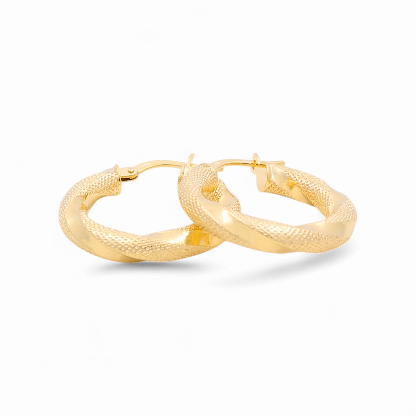 14K Yellow Gold Women's Fashion Hoops Earrings with Diamond Cut / Size: 3.5mmx15mm / Weight: 2.3GR / 240-00399