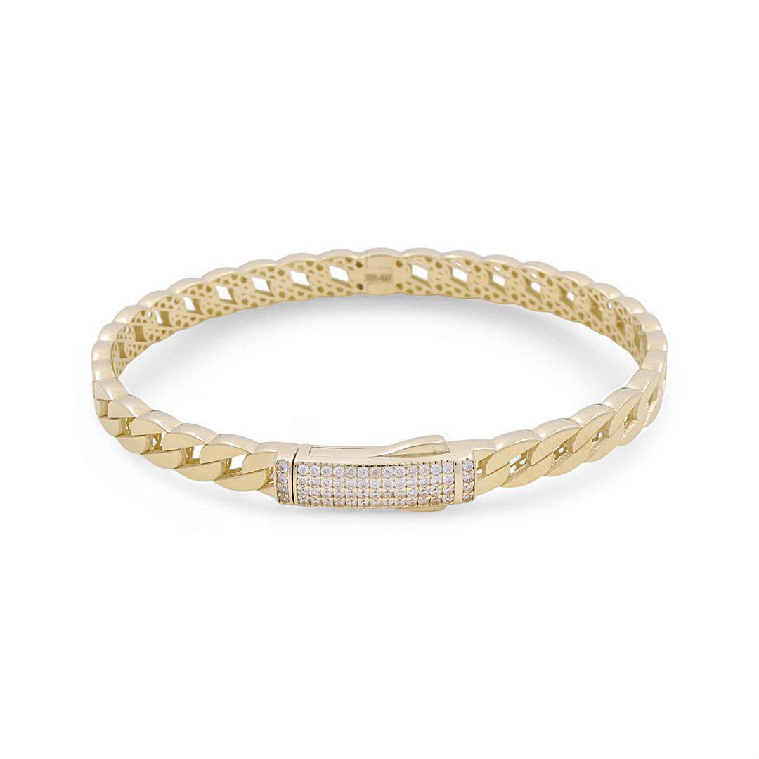 10K Yellow Gold Semisolid Monaco Women’s Bangle Bracelet with Cz / Weight: 9.9 GR / P61B-103