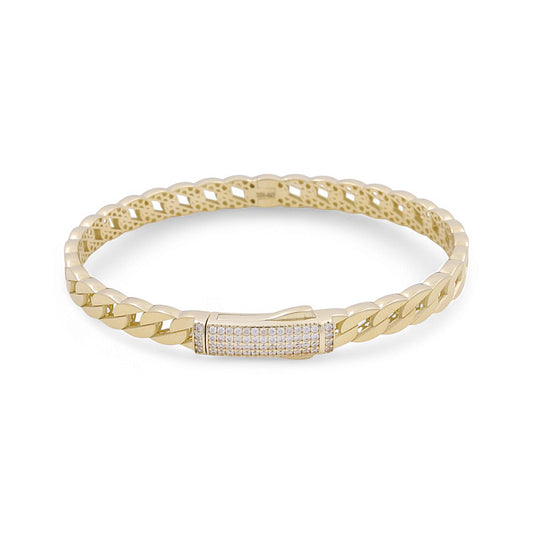 10K Yellow Gold Semisolid Monaco Women’s Bangle Bracelet with Cz / Weight: 9.9 GR / P61B-103