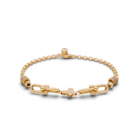 14K Yellow Gold Women's Butterfly TT Bracelet / Stone: Cz / Size: 7.5" / Weight: 5.2 GR / 475-01606