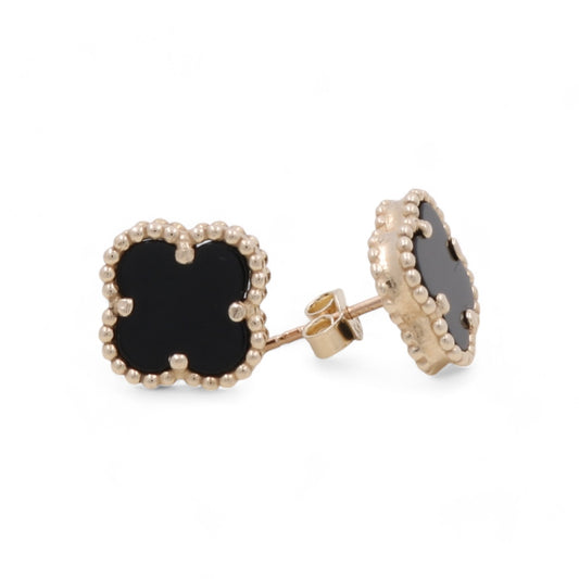 14K Yellow Gold Women’s Black Clover Stud Earrings / Size: 10MM / Weight: 2.8 GR / BOES4CLV-1