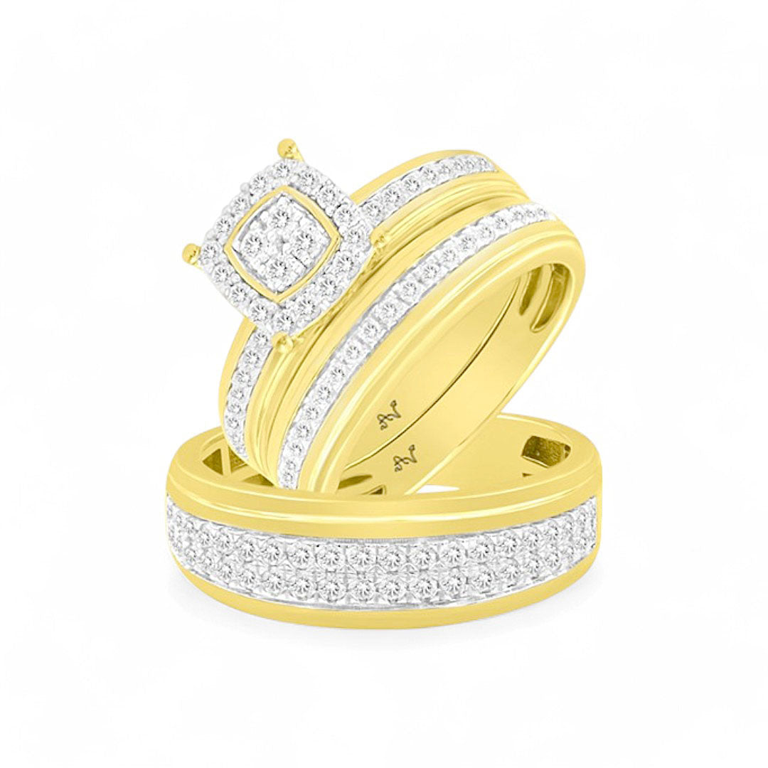 10K Yellow Gold Diamond Trio Set Ring 1.0Ct / Size 7 & 10 / 300320Y