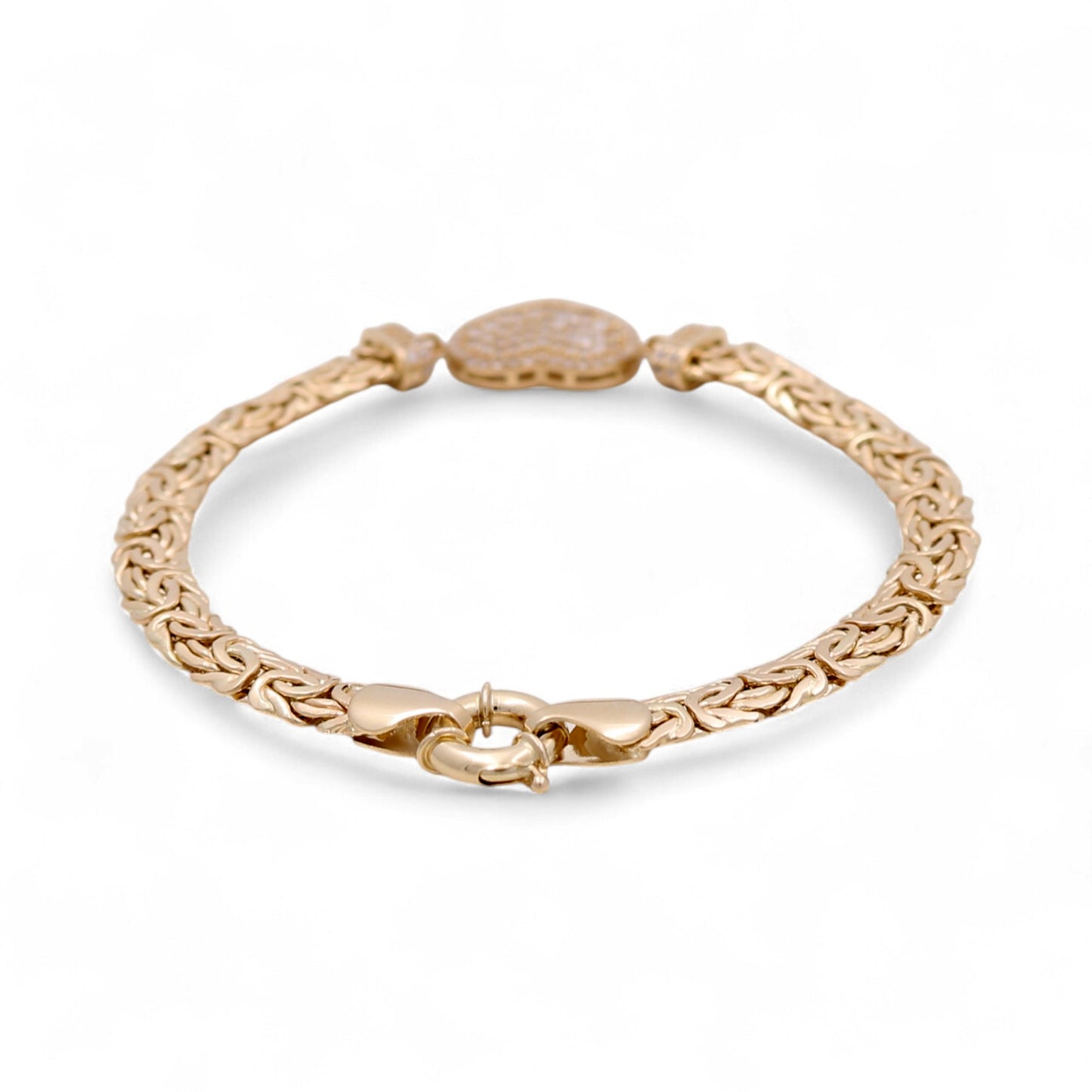 14K Yellow Gold Byzantine Women's Bracelet with Heart and Cz / Size: 7.5" / Weight: 8.2 GR / DQWB4HR