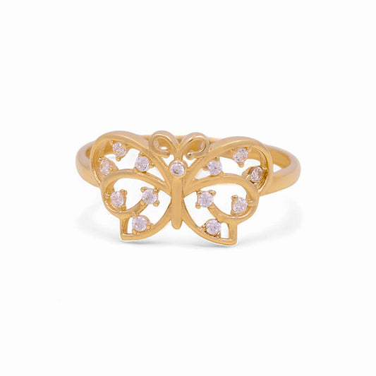 14K Yellow Gold Fashion Butterfly Women's Ring with White Cz / Size: 7.5 / Weight: 1.4 GR / P03R-3874