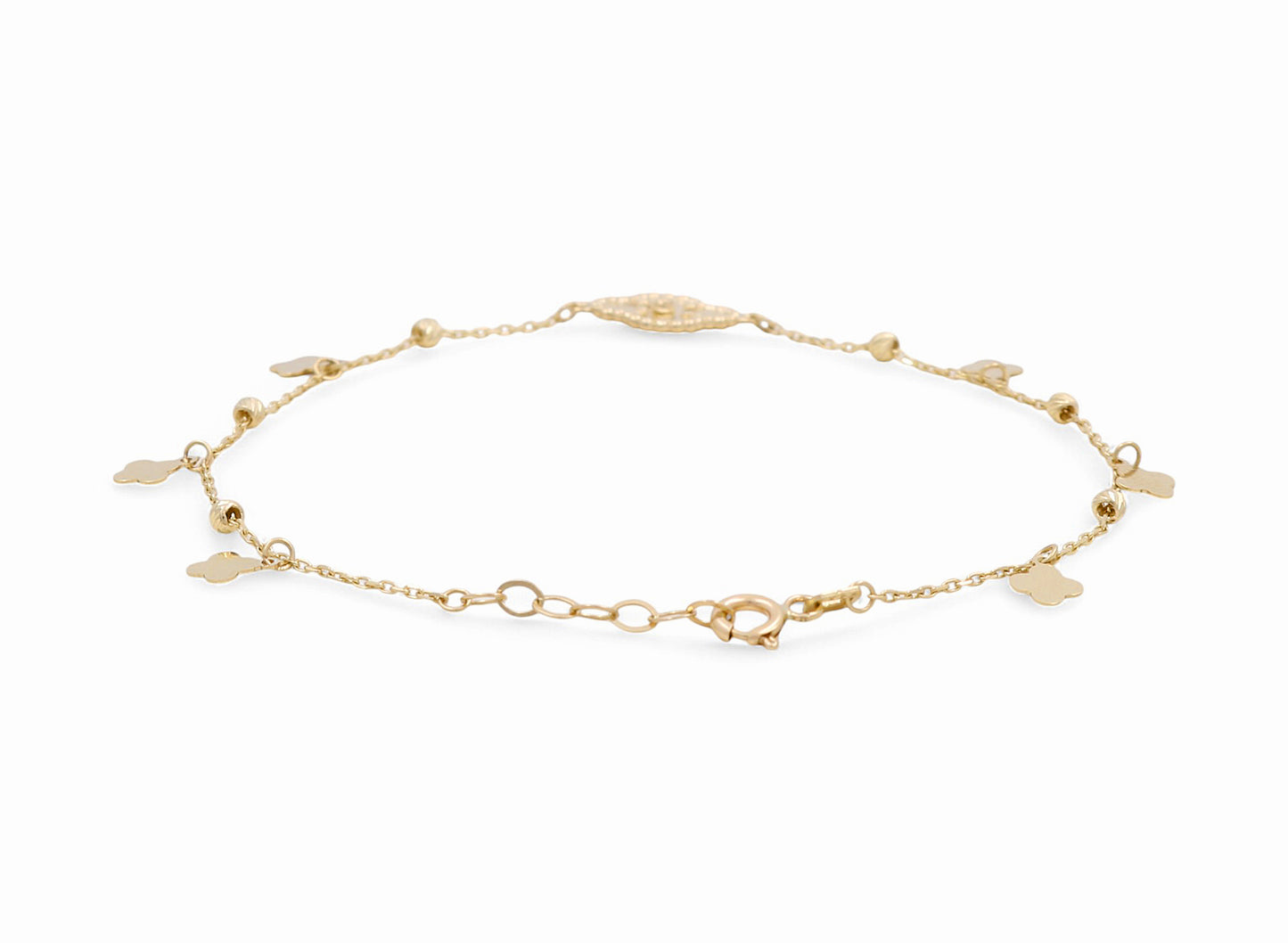 14K Yellow Gold Women's Bracelet with Clover / Size: 7” / Weight: 2.2 GR / DPWB4CLV-2
