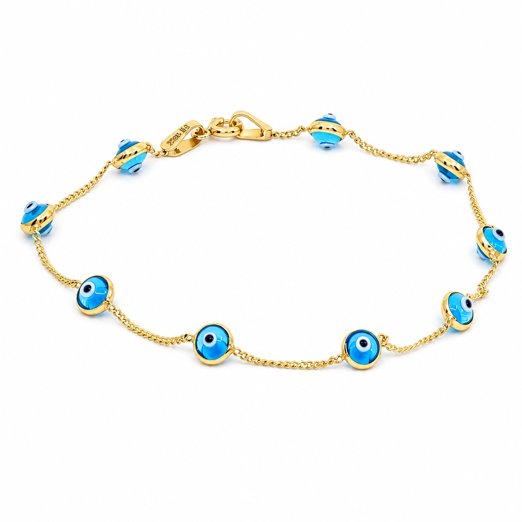 10K Yellow Gold Women's Bracelet with Light Blue Eyes / Stone: Cz / Size: 7.5" / Weight: 1.9 GR / BQWB0EY