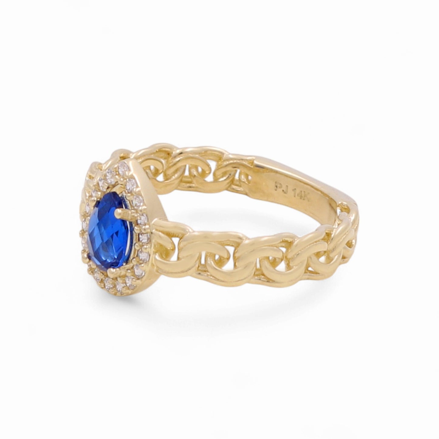 14K Yellow Gold Fashion Women's Ring with Blue Cz / Size: 7 / Weight: 2.8 GR / CPWR4FS-18