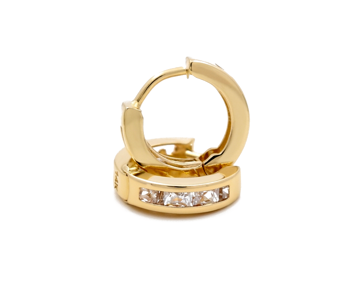 14K Yellow Gold Small Hoops Earrings with Cz / Size: 2.6mm / Weight: 0.9 GR / DCFEH4FS