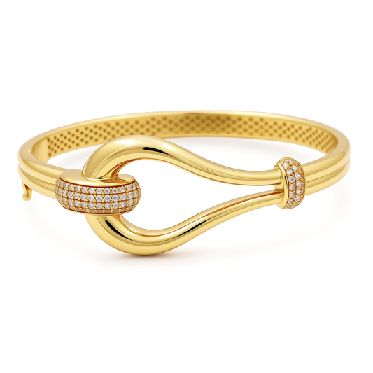 10K Yellow Gold Semisolid Fashion Women’s Bangle Bracelet with Cz / Weight: 11.3 GR / P61B-410