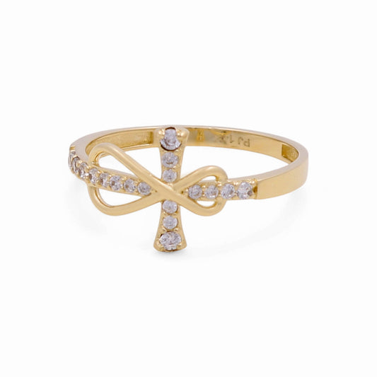 14K Yellow Gold Egyptian Cross Women's Ring with Cz / Size: 8 / Weight: 1.5 GR / CPWR4CS