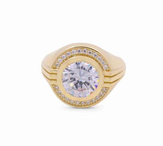 14K Yellow Gold Fashion Round Men's Ring with White Cz / Size 10 / Weight: 8.4 GR / BOMR4FS-40