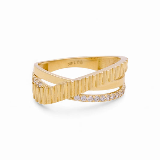 14K Yellow Gold Fashion Women's Ring with white Cz / Size: 7.5 / Weight: 2.2 GR / DQWR4FS-36