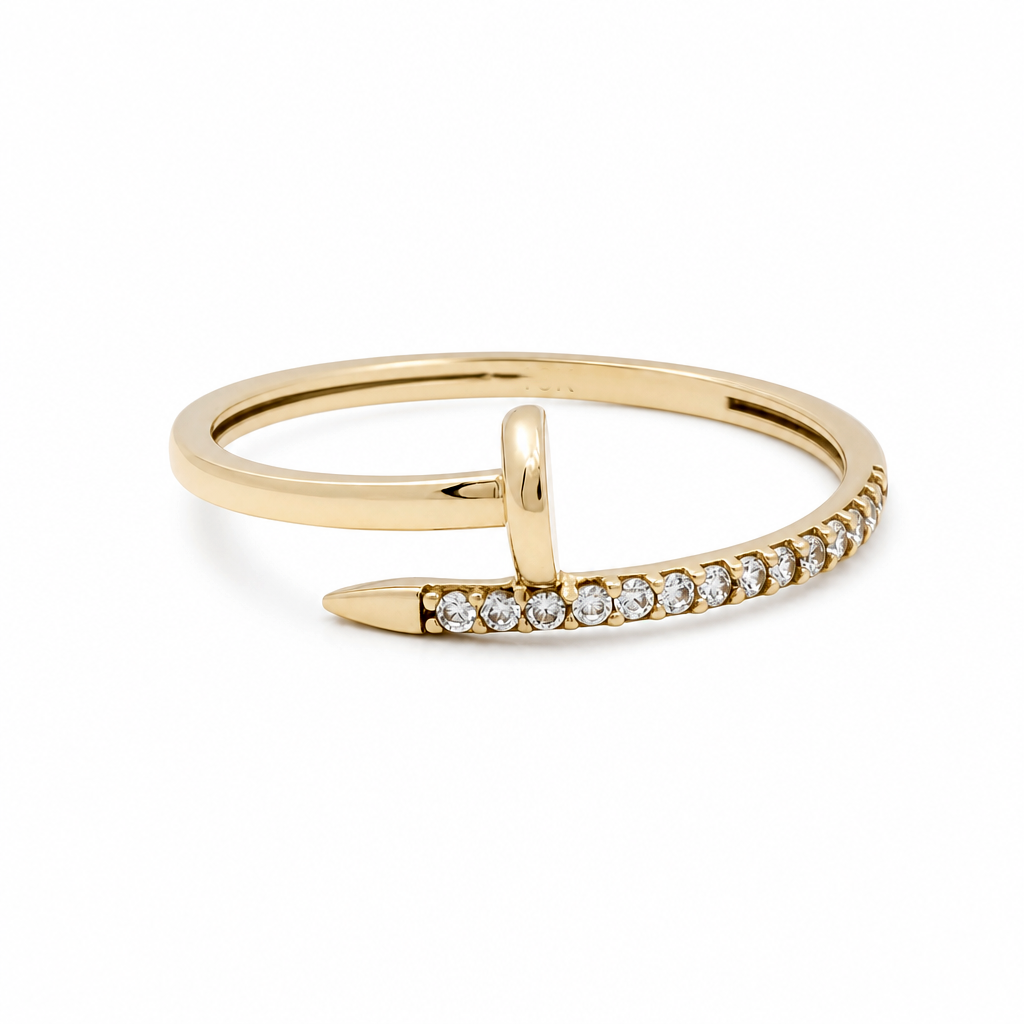 10K Yellow Gold Nail Women's Ring with White Cz / Size: 6.75 / Weight: 0.8 GR / DQWR0NL-4