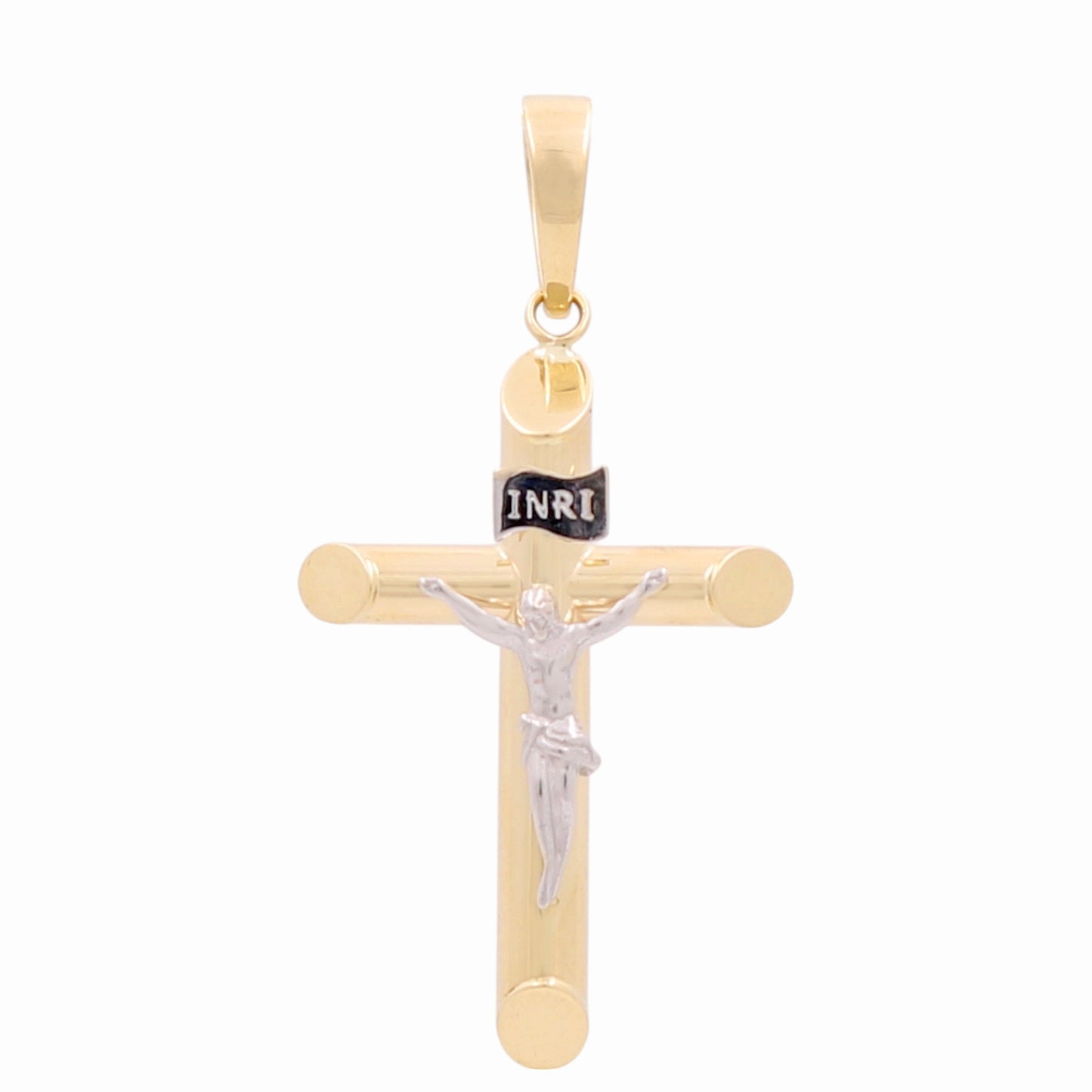 14K Yellow and White Gold Cross with Christ Pendant / Size: Medium / Weight: 2 GR / 400-01303