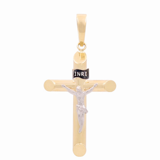 14K Yellow and White Gold Cross with Christ Pendant / Size: Medium /  400-01303