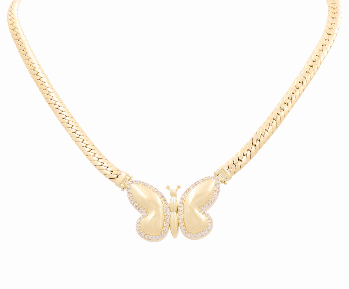 10K Yellow Gold Women's Cuban Link Necklace W/Butterfly and Cz / Size: 17" / Weight: 22.1 GR / P10S-169