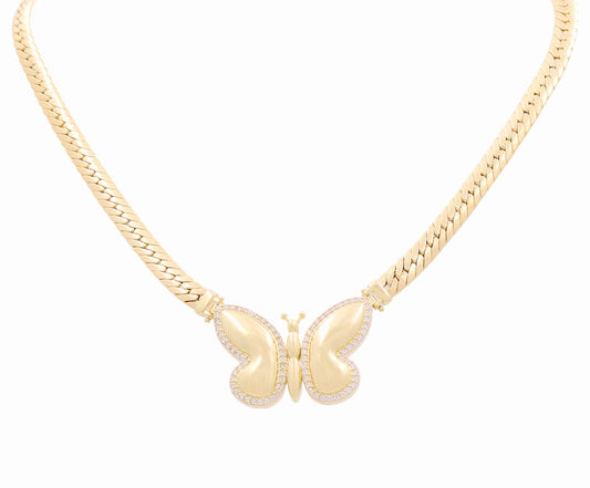10K Yellow Gold Women's Cuban Link Necklace W/Butterfly and Cz / Size: 17" / Weight: 22.1 GR / P10S-169