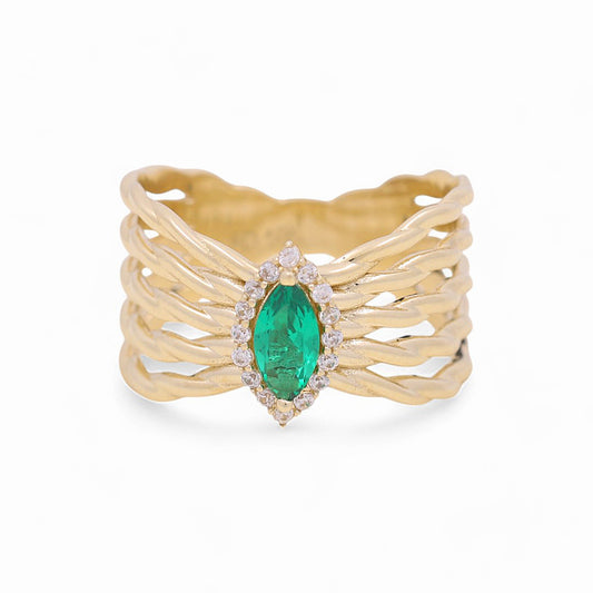 10K Yellow Gold Women's Fashion Ring with Green Cz / Size: 7 / Weight: 3.9 GR / YYZ-5531