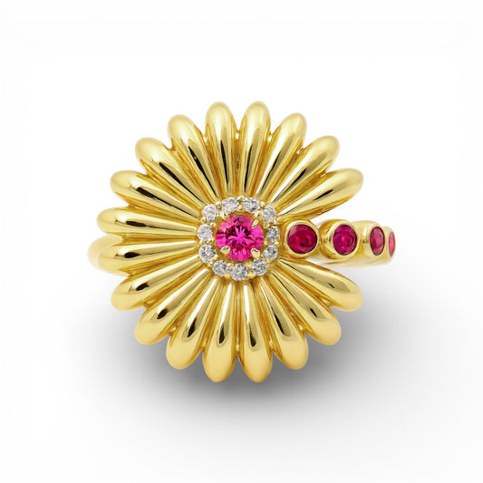 10K Yellow Gold Flower Women's Ring with Cz / Size: 7 / Weight: 3.6 GR / DQWR0FL