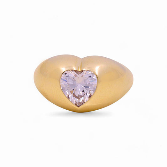 10K Yellow Gold Women's Heart Ring with White Cz / Size: 7 / Weight: 3.3 GR / Y24-1100