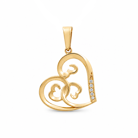 10K Yellow Gold Fashion Heart Women's Pendant with Cz / Weight: 1.3 GR / DQPD0HR-5