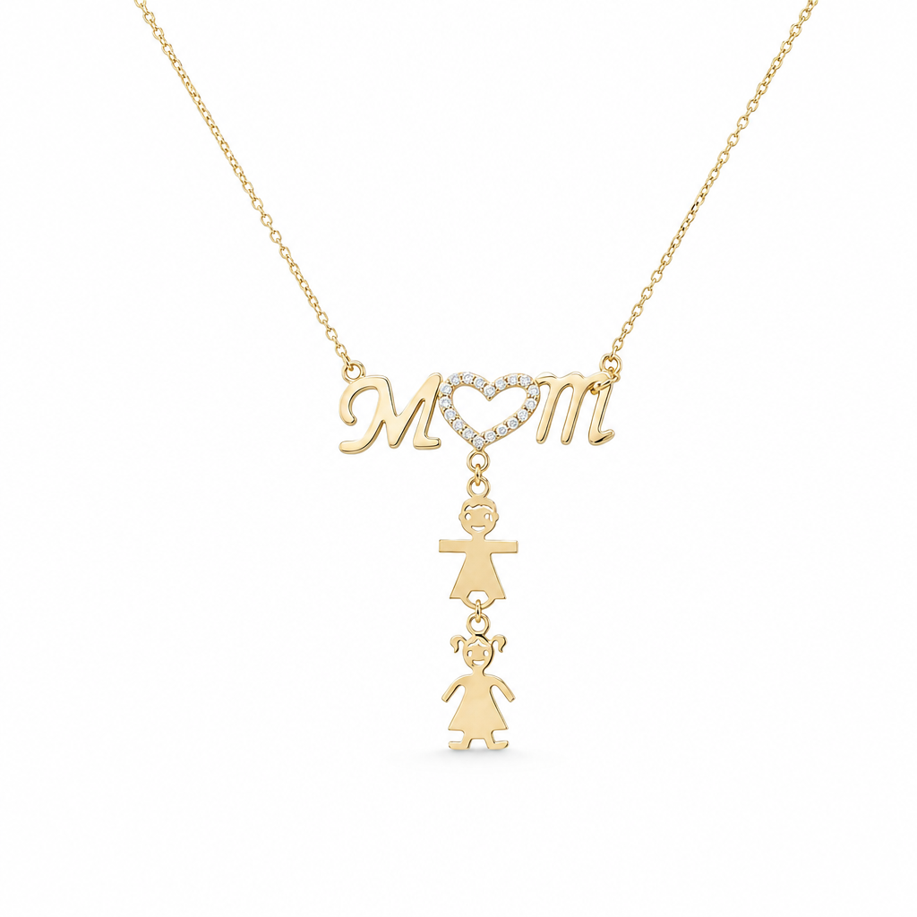 14K Yellow Gold Mom & Kids Necklace  / Size: 18'' / Weight: 3.6 GR / P37N-8