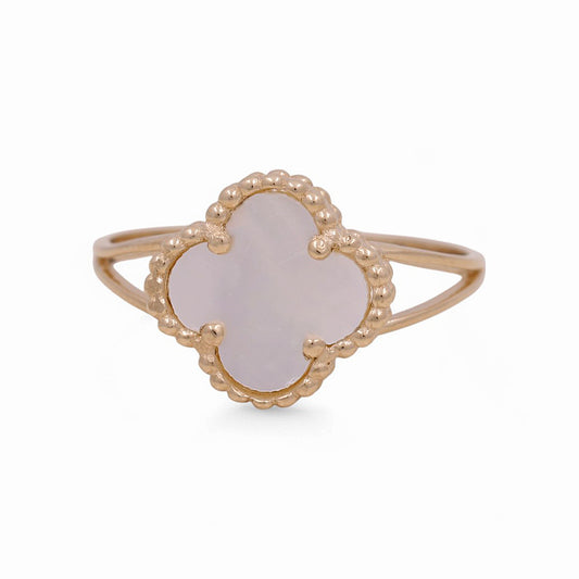 14K Yellow Gold Women’s Mother of Pearl Clover Ring / Size: 8 / Weight: 2.2 GR / BOWR4CLV-12