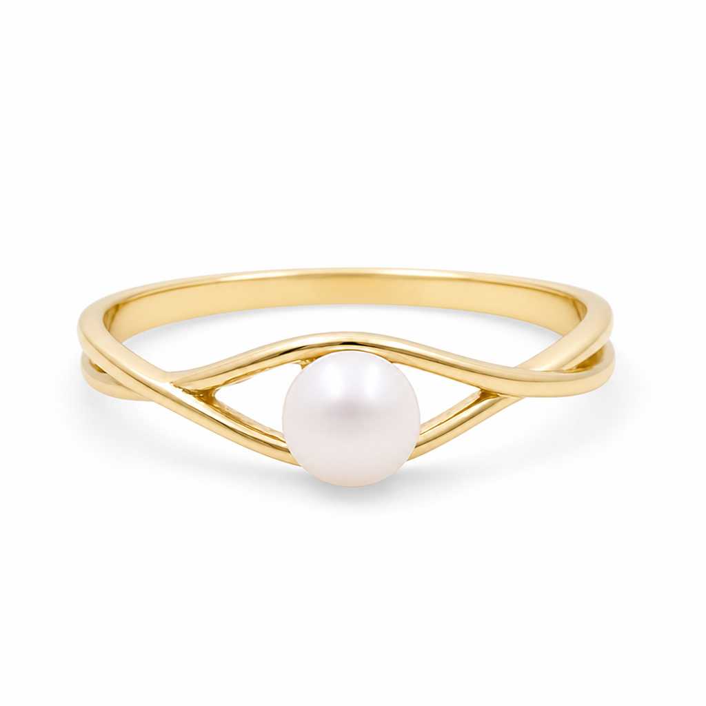 14K Yellow Gold Fashion Women's Rings with Pearl Stone / Size:8 / Weight: 1.3 GR / 139-04310