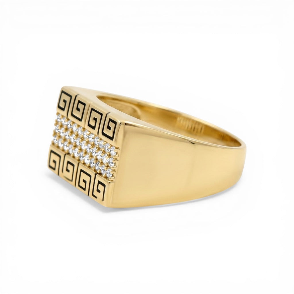 10K Yellow Gold Fashion Men's Ring with Greek and Cz / Size :10.5 / Weight: 3.7GR / CLBMR0FSGR