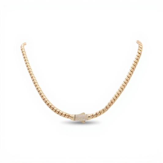 10K Yellow Gold Women's Fashion Cuban Link Necklace with Cz / Size: 17.5" / Weight: 19.5 GR / P10S-125