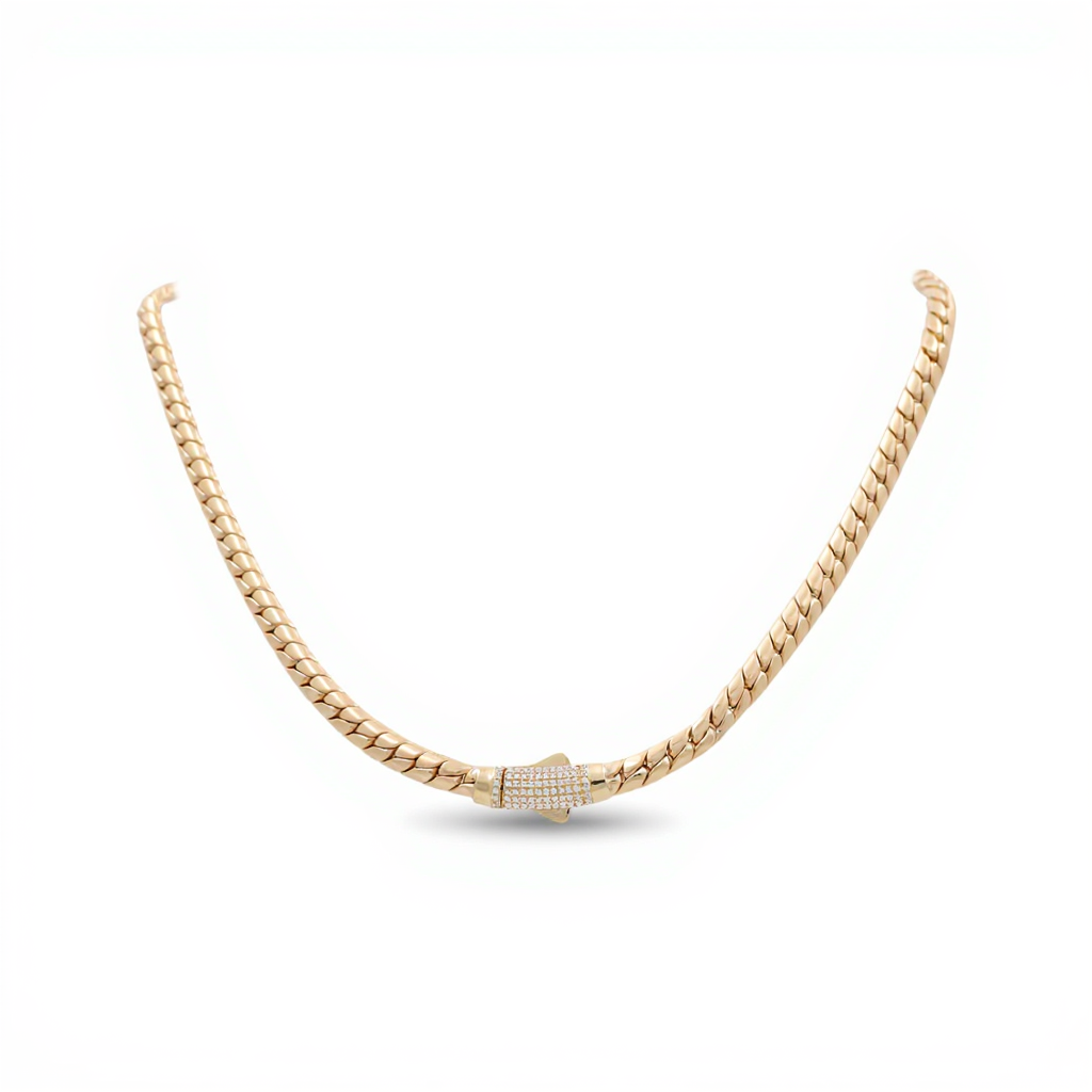 10K Yellow Gold Women's Fashion Cuban Link Necklace with Cz / Size: 17.5" / Weight: 19.2 GR / P10S-125