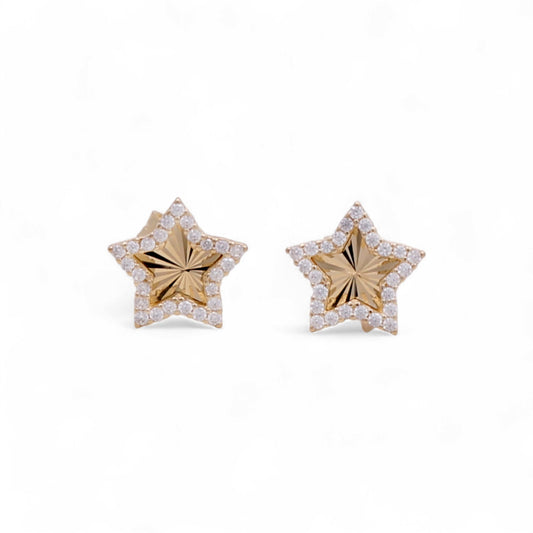 14K Yellow Gold Fashion Star Stud Earrings with Cz / Weight: 1.7 GR / DQES4ST