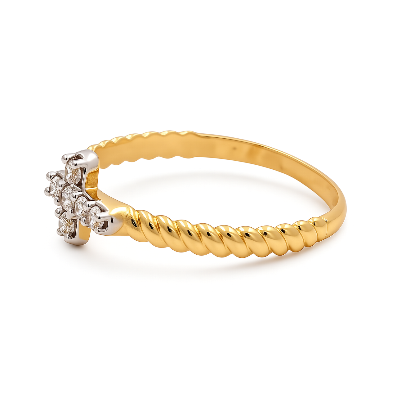 14K Yellow Gold Small Cross Women's Ring with Cz / Size: 7.5 / Weight: 1.2 GR / CEEWR4CS