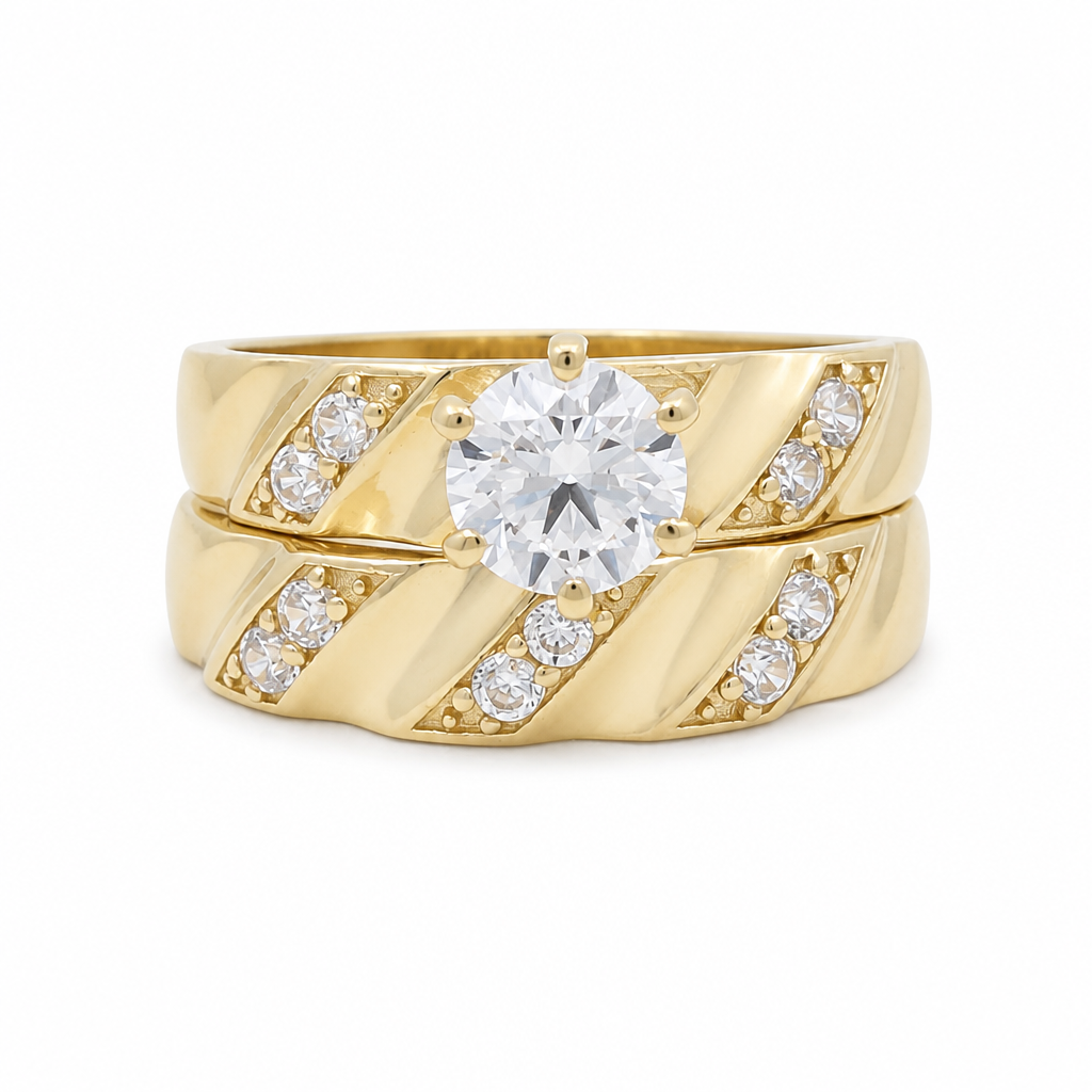14K Yellow Gold Women’s Bridal Set / Stone: Cz / Size: 7.5 & 7.25 / Weight: 4.2 GR / KEEWR4BS-37
