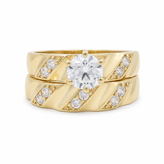 14K Yellow Gold Women’s Bridal Set / Stone: Cz / Size: 7.5 & 7.25 / Weight: 4.2 GR / KEEWR4BS-37