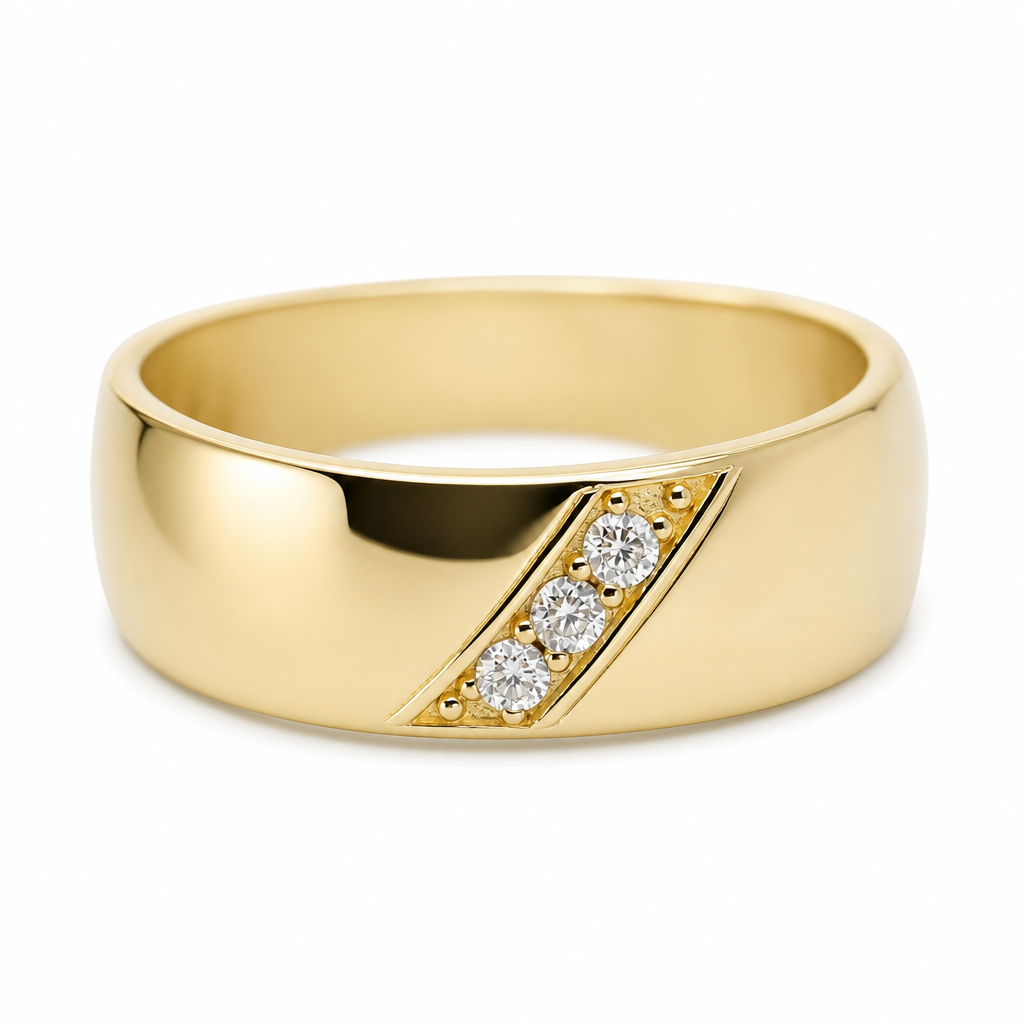 14K Yellow Gold Men’s Wedding Band / Stone: Cz / Size: 10.5 / Weight: 3.8 GR / KEEMWB4BS-40