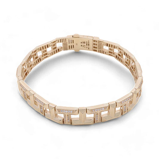 14K Yellow Gold Fashion Men's Bracelet with CZ / Size: 10.5 mm 8" / Weight: 25.7 GR / CSMB4FS-12