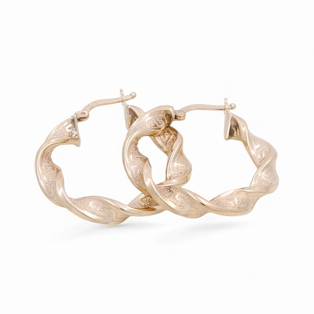 10K Yellow Gold Twist with Greek Hoops Earrings / Size: 5mm X 34mm / Weight: 4.6 GR / KOEH0TRGR5x34