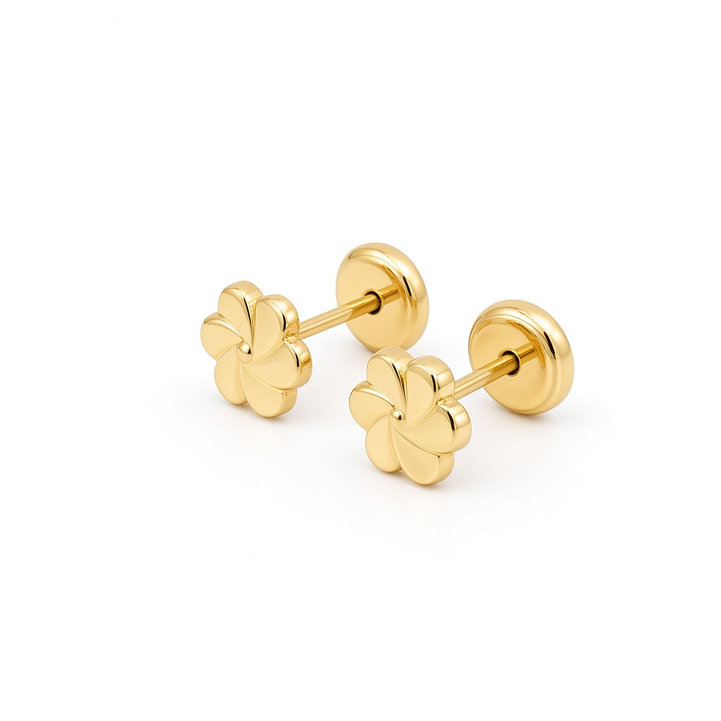 14K Yellow Gold Fashion Flower Stud Earrings / 6-246401P