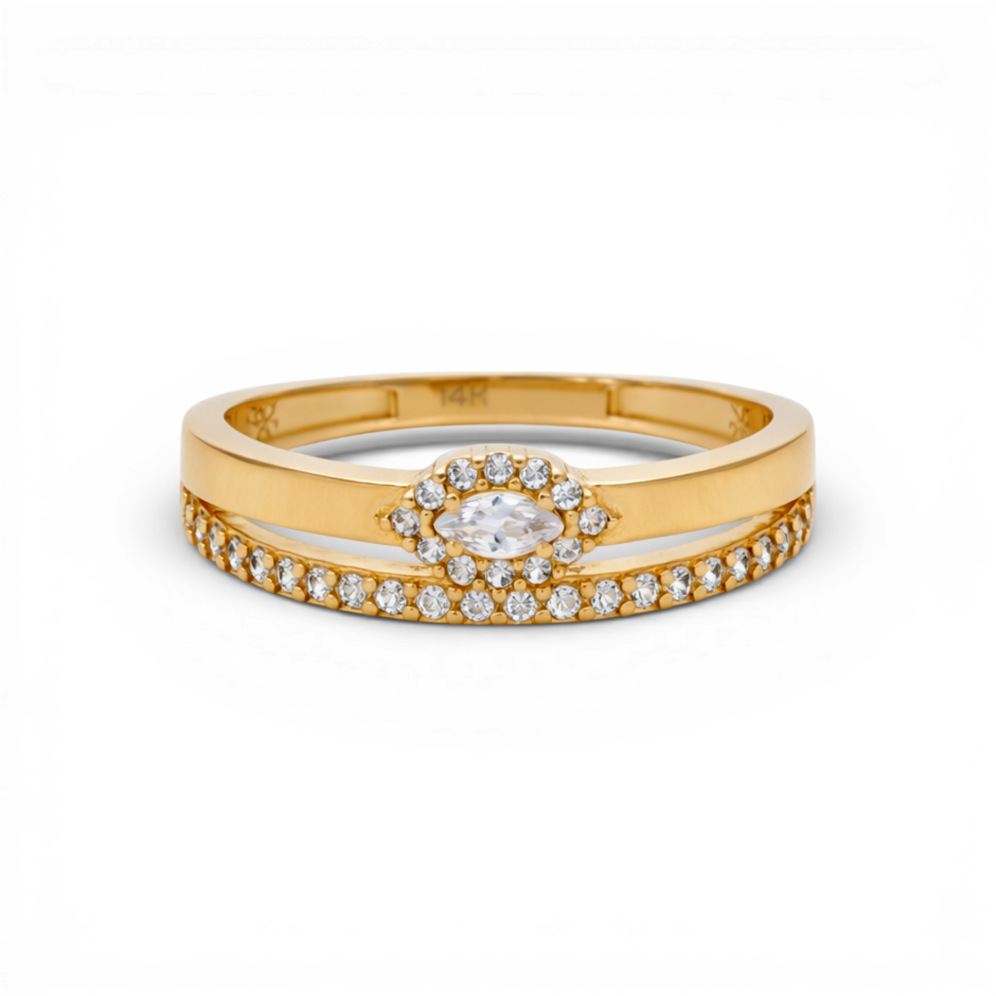 14K Yellow Gold Fashion Women's Ring with White Stones / Size: 7 / Weight: 1.8 GR / DQWR4FS-69