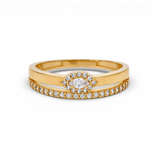 14K Yellow Gold Fashion Women's Ring with White Stones / Size: 7 / Weight: 1.8 GR / DQWR4FS-69