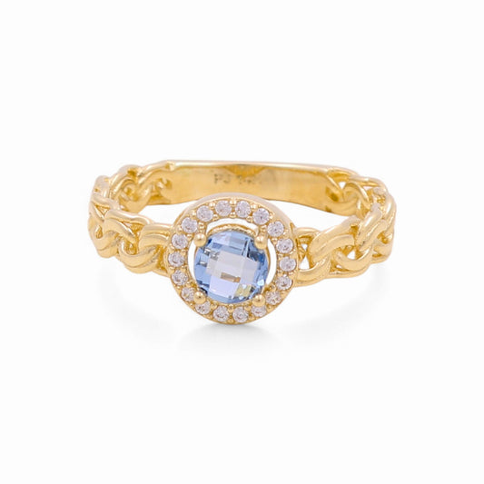 14K Yellow Gold Fashion Women's Ring with Blue Cz / Size: 8 / Weight: 3 GR / CPWR4FS-6