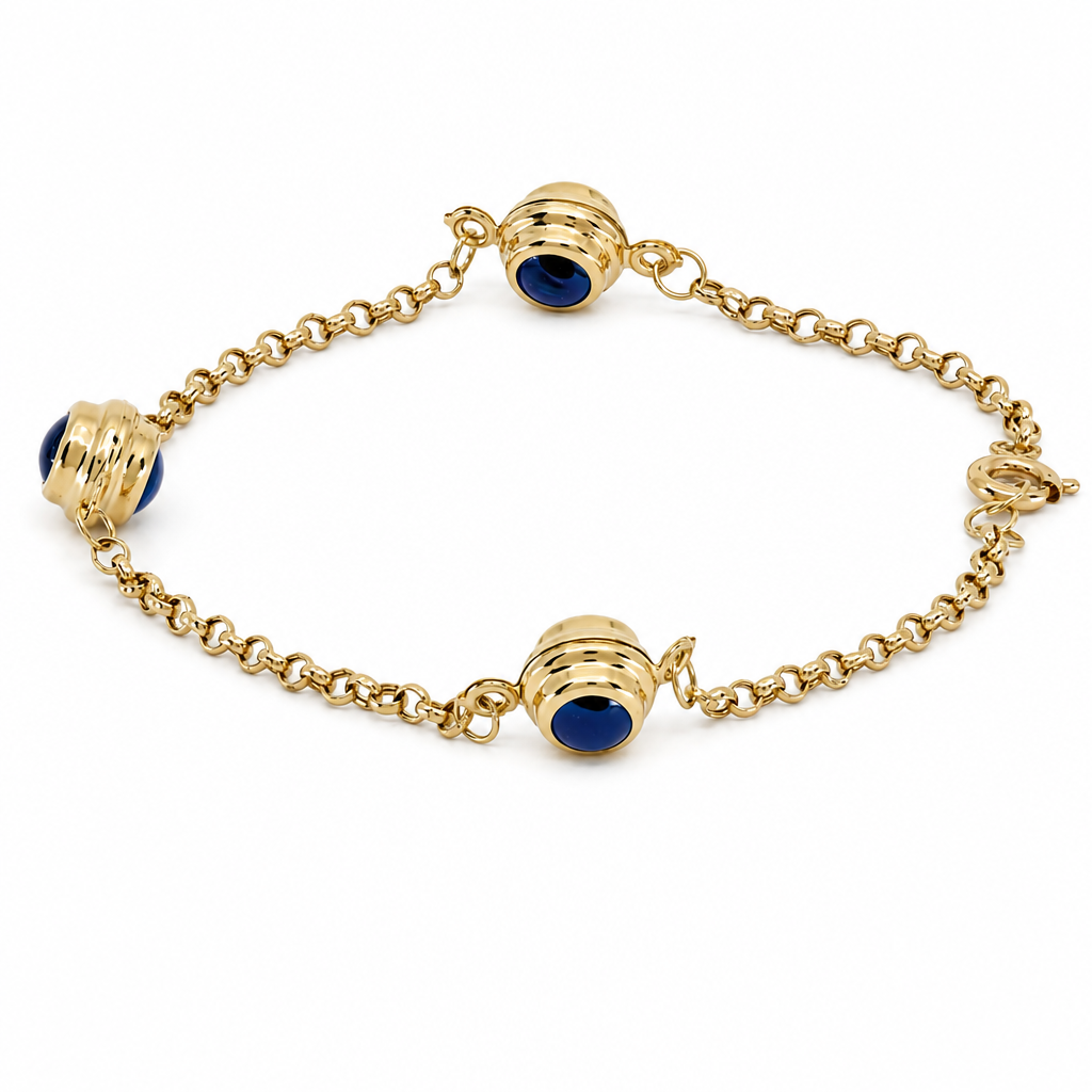 14K Yellow Gold Blue Eyes Women's Bracelet / Size: 7" / Weight: 1.8 GR / BCFWB4EY