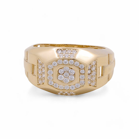 14K Yellow Gold Fashion Men's Ring / CZ / Size 10.5 / Weight: 4.4 GR / COMR4FS-1