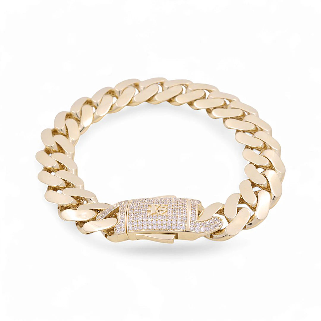 14K Yellow Gold Monaco Semisolid Men's Bracelet / Stone: Cz / Size 15mm 9.5" / Weight: 30.8 GR / DOMB4MON15-9