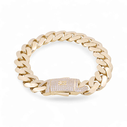 14K Yellow Gold Monaco Semisolid Men's Bracelet / Stone: Cz / Size 15mm 9.5" / Weight: 30.8 GR / DOMB4MON15-9